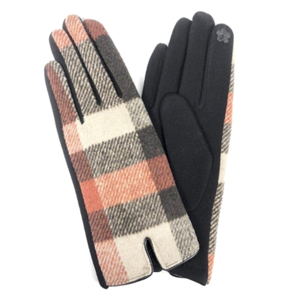 2 PACK -  Brown & White Fall Buffalo Plaid Lattice Gloves